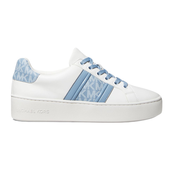 Michael Kors Poppy Logo Stripe Lace Up Sneakers Chambray Blue 8/9/9.5 $185 Nib - Picture 2 of 3
